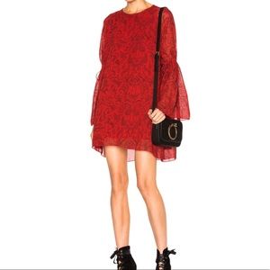IRO Appoline Red Paisley Oversized Mini Tunic Dress 38 M $390